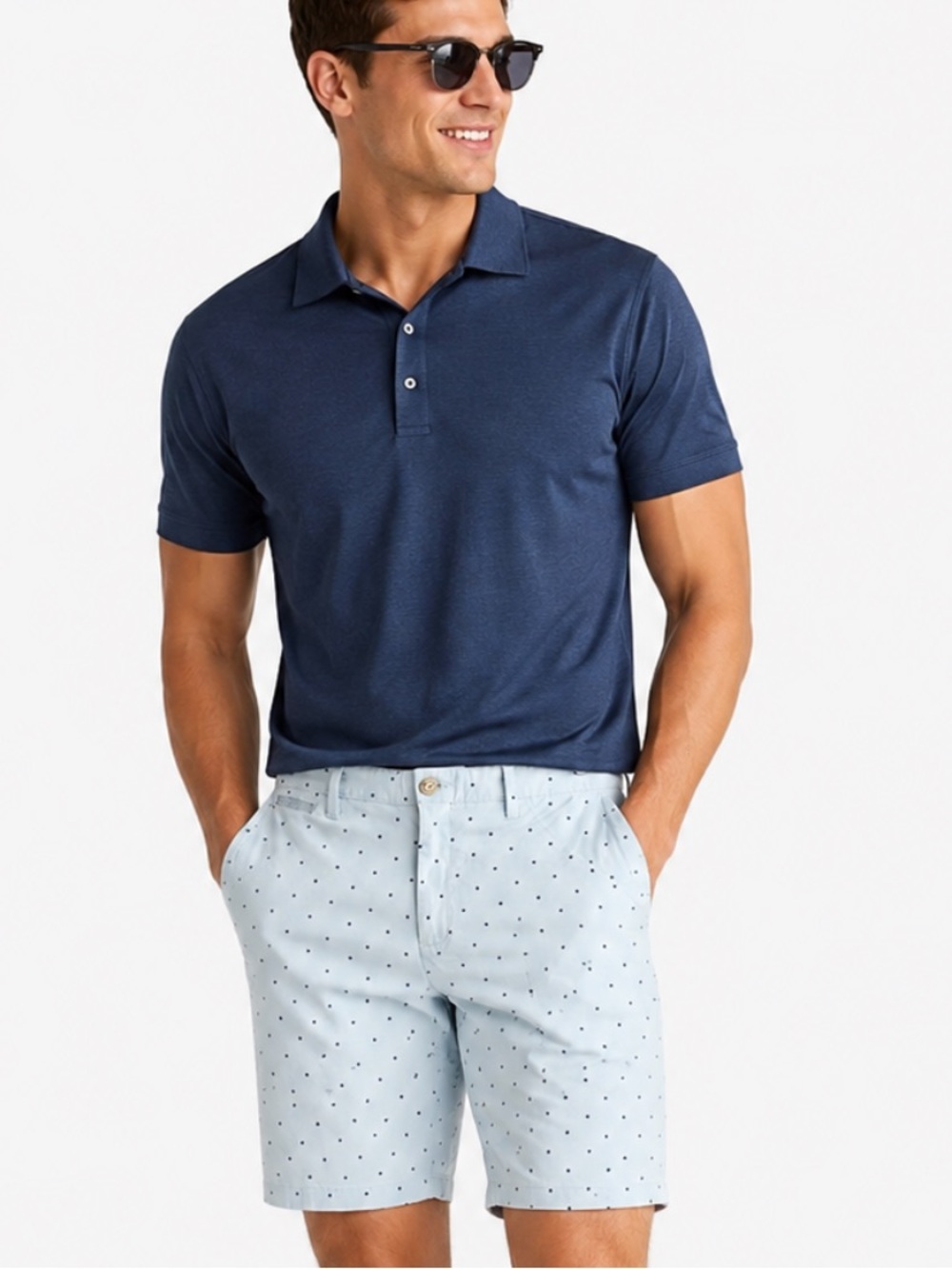 NWT Hudson & Barrow Light Blue Polka Dot Stretch Golf Shorts Men’s Size 30
